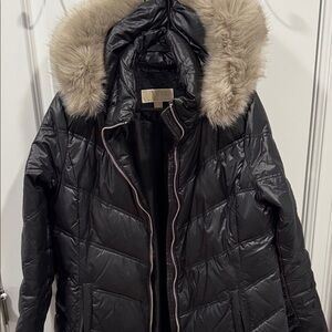 MICHAEL Michael Kors Black Puffer Jacket with Faux Fur Trim